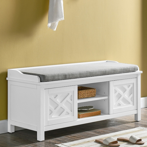 Alaterre Furniture Coventry 45"W Wood Storage Bench with Cushion - ANCT05WH