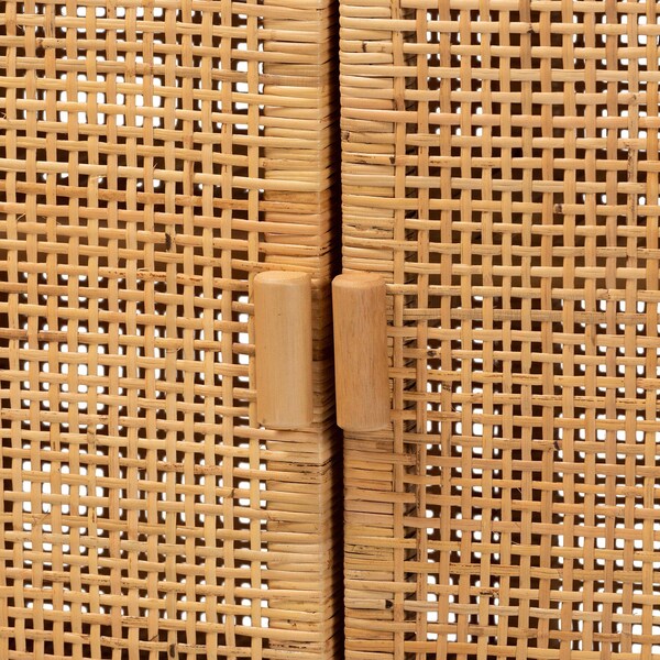 Baxton Studio Vivan Modern Bohemian Natural Brown Rattan and Mahogany Wood Storage Cabinet - 228-13135-ZORO