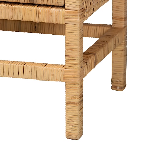 Baxton Studio Vivan Modern Bohemian Natural Brown Rattan and Mahogany Wood Storage Cabinet - 228-13135-ZORO