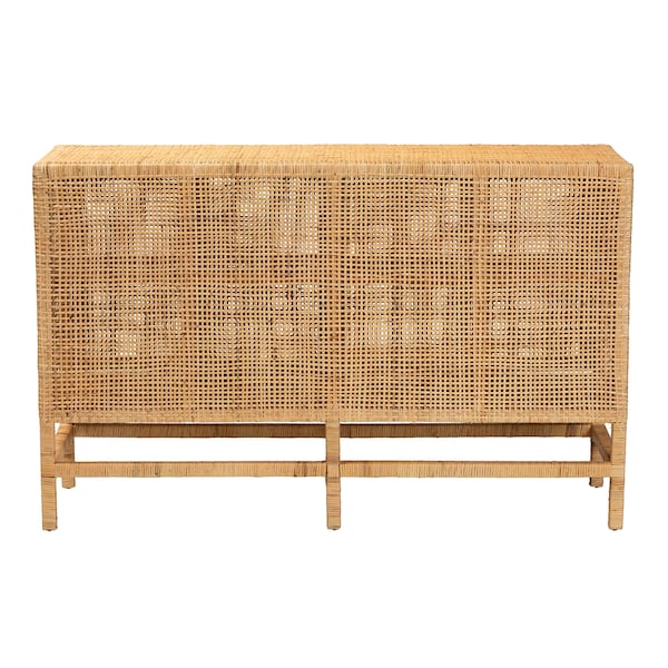 Baxton Studio Vivan Modern Bohemian Natural Brown Rattan and Mahogany Wood Storage Cabinet - 228-13135-ZORO