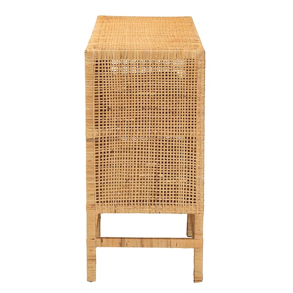 Baxton Studio Vivan Modern Bohemian Natural Brown Rattan and Mahogany Wood Storage Cabinet - 228-13135-ZORO