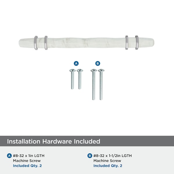 Amerock Carrione 5-1/16 inch 128mm Center-to-Center Marble White/Polished Chrome Cabinet Pull - BP36649MW26