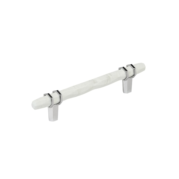 Amerock Carrione 5-1/16 inch 128mm Center-to-Center Marble White/Polished Chrome Cabinet Pull - BP36649MW26
