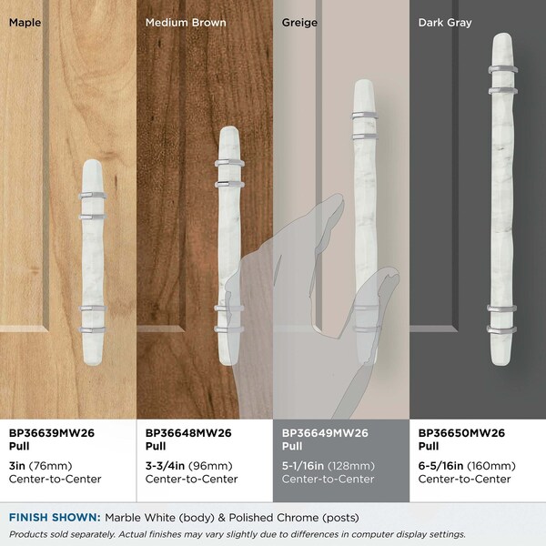 Amerock Carrione 5-1/16 inch 128mm Center-to-Center Marble White/Polished Chrome Cabinet Pull - BP36649MW26