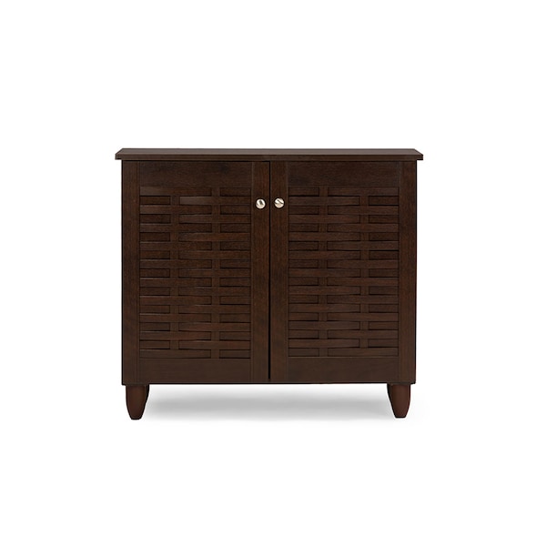 Baxton Studio Winda 2-Door Dark Brown Wooden Entryway Shoes Storage Cabinet - 118-6513