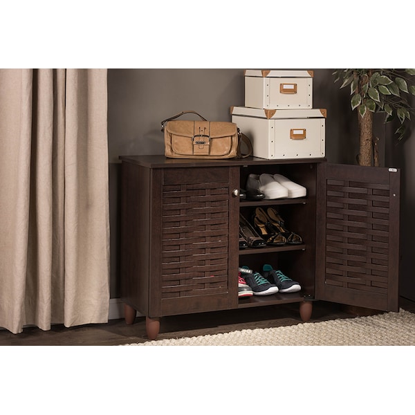 Baxton Studio Winda 2-Door Dark Brown Wooden Entryway Shoes Storage Cabinet - 118-6513