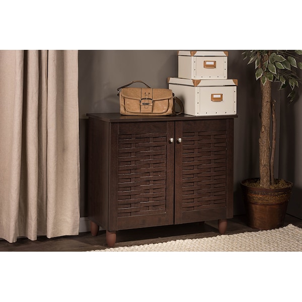Baxton Studio Winda 2-Door Dark Brown Wooden Entryway Shoes Storage Cabinet - 118-6513
