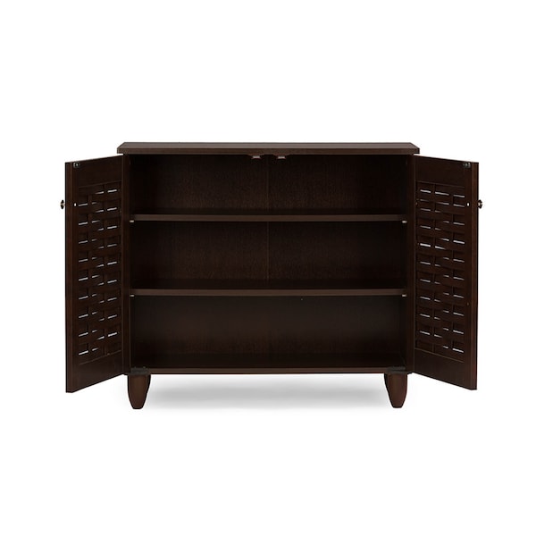 Baxton Studio Winda 2-Door Dark Brown Wooden Entryway Shoes Storage Cabinet - 118-6513