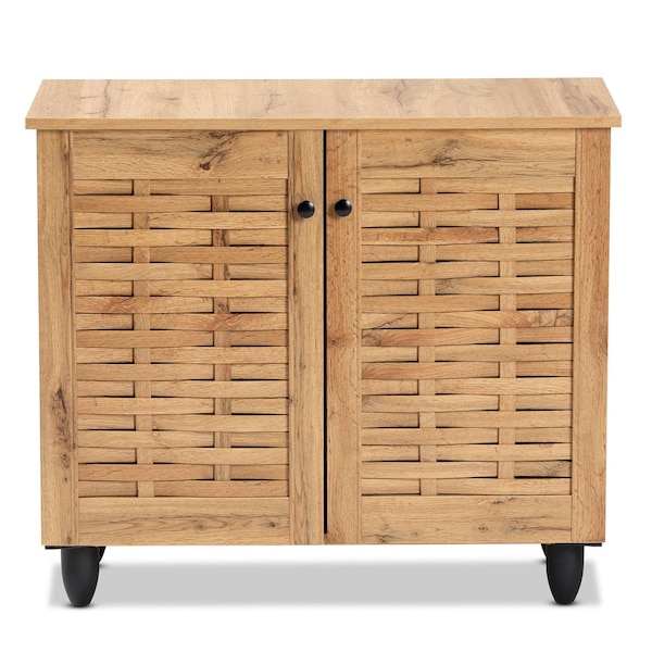 Baxton Studio Winda Modern and Contemporary Oak Brown Finished Wood 2-Door Shoe Cabinet - 189-11987-ZORO