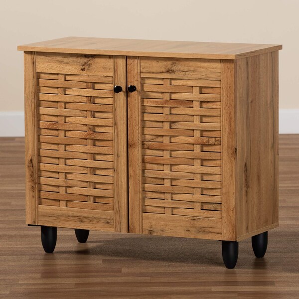 Baxton Studio Winda Modern and Contemporary Oak Brown Finished Wood 2-Door Shoe Cabinet - 189-11987-ZORO