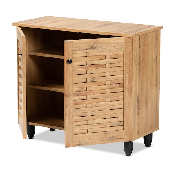 Baxton Studio Winda Modern and Contemporary Oak Brown Finished Wood 2-Door Shoe Cabinet - 189-11987-ZORO