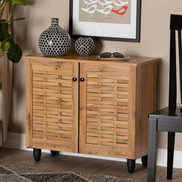 Baxton Studio Winda Modern and Contemporary Oak Brown Finished Wood 2-Door Shoe Cabinet - 189-11987-ZORO