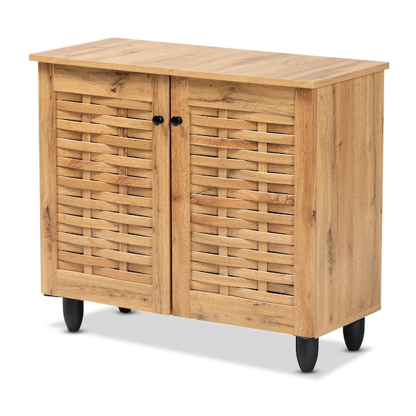 Baxton Studio Winda Modern and Contemporary Oak Brown Finished Wood 2-Door Shoe Cabinet - 189-11987-ZORO
