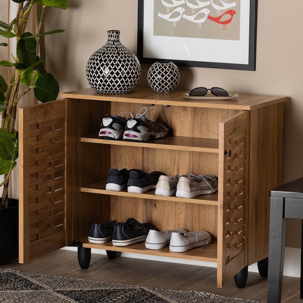 Baxton Studio Winda Modern and Contemporary Oak Brown Finished Wood 2-Door Shoe Cabinet - 189-11987-ZORO
