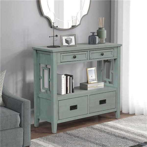 Direct Wicker 36in Farmhouse Pine Wood Console Table Entry Table with 4 Drawers and 1 Storage Shelf Green - UBS-W120246662