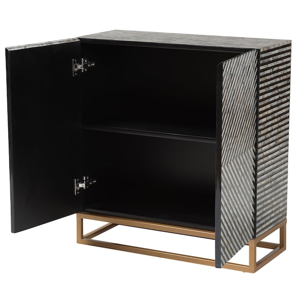 Baxton Studio Belenus Modern Bohemian Two-Tone Black and Grey Mother of Pearl and Gold Metal Storage Cabinet - 240-13472-ZORO