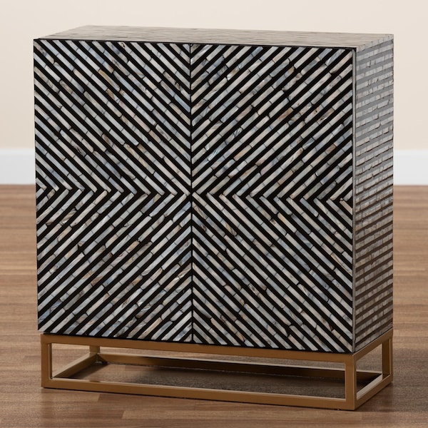 Baxton Studio Belenus Modern Bohemian Two-Tone Black and Grey Mother of Pearl and Gold Metal Storage Cabinet - 240-13472-ZORO