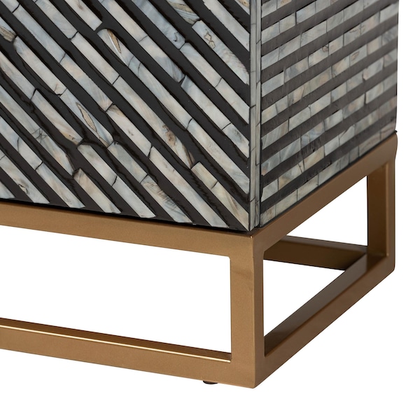 Baxton Studio Belenus Modern Bohemian Two-Tone Black and Grey Mother of Pearl and Gold Metal Storage Cabinet - 240-13472-ZORO