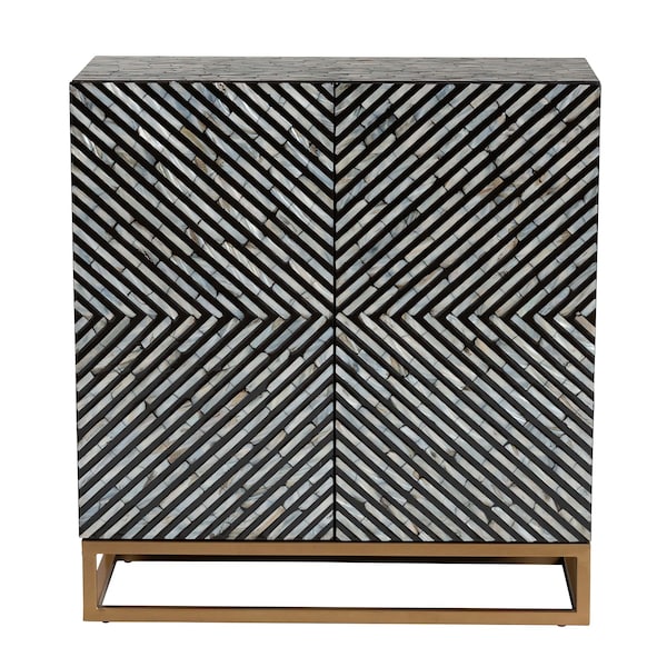 Baxton Studio Belenus Modern Bohemian Two-Tone Black and Grey Mother of Pearl and Gold Metal Storage Cabinet - 240-13472-ZORO