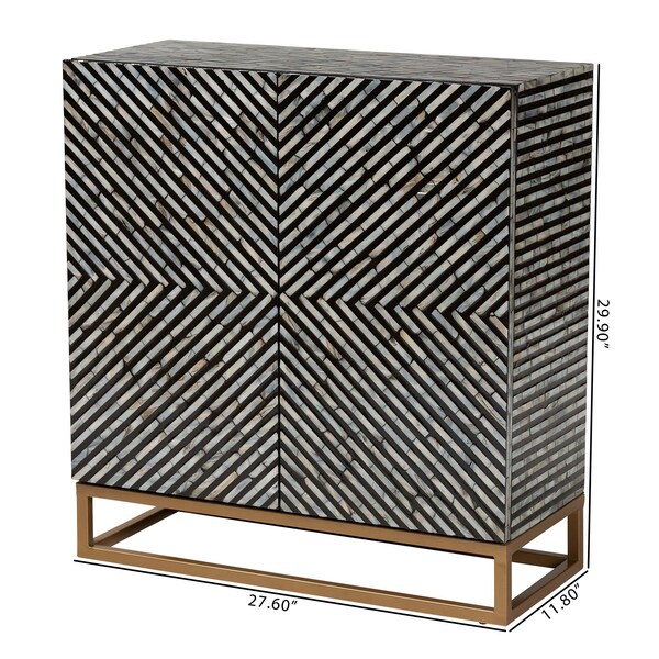 Baxton Studio Belenus Modern Bohemian Two-Tone Black and Grey Mother of Pearl and Gold Metal Storage Cabinet - 240-13472-ZORO