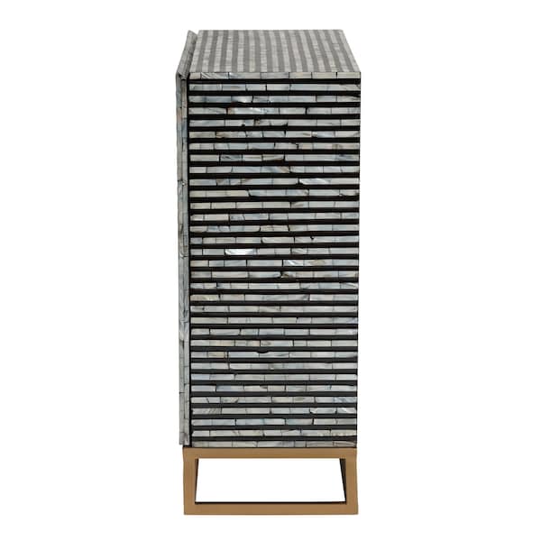 Baxton Studio Belenus Modern Bohemian Two-Tone Black and Grey Mother of Pearl and Gold Metal Storage Cabinet - 240-13472-ZORO