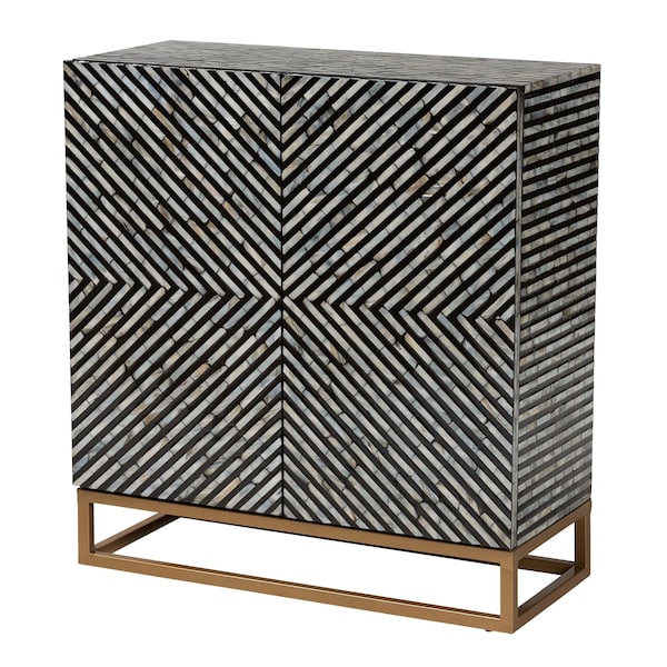 Baxton Studio Belenus Modern Bohemian Two-Tone Black and Grey Mother of Pearl and Gold Metal Storage Cabinet - 240-13472-ZORO
