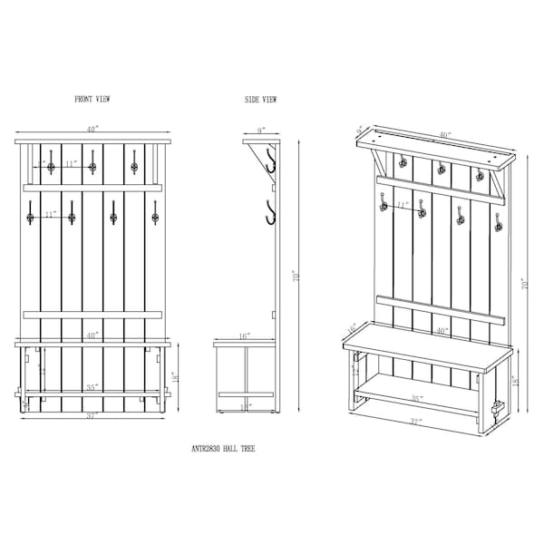 Alaterre Furniture Bethel Acacia Wood 70"H Hall Tree - ANTR2830