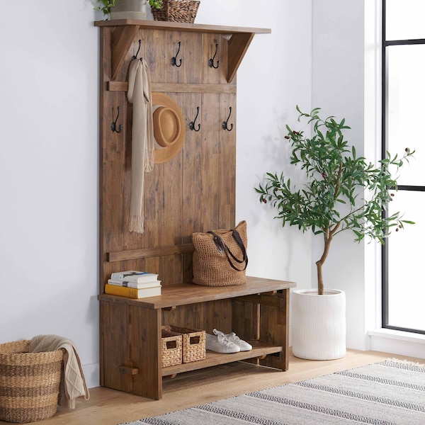 Alaterre Furniture Bethel Acacia Wood 70"H Hall Tree - ANTR2830