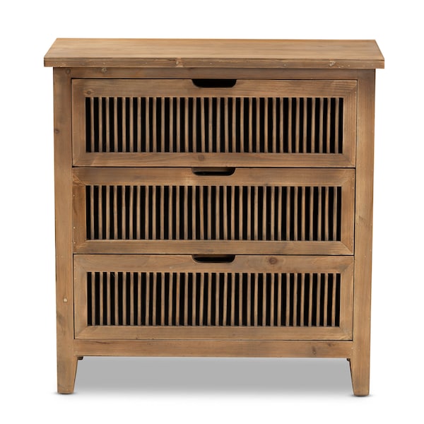 Baxton Studio Clement Oak Finished 3-Drawer Wood Spindle Chest - 162-10558