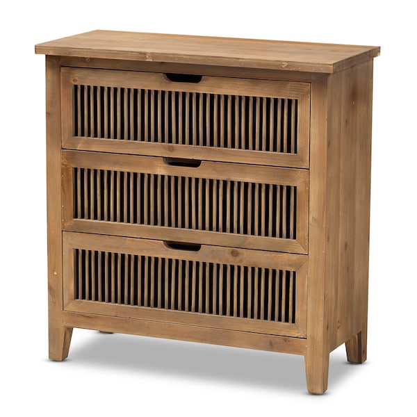 Baxton Studio Clement Oak Finished 3-Drawer Wood Spindle Chest - 162-10558