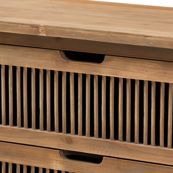 Baxton Studio Clement Oak Finished 3-Drawer Wood Spindle Chest - 162-10558