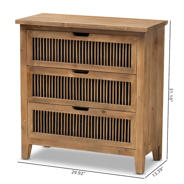 Baxton Studio Clement Oak Finished 3-Drawer Wood Spindle Chest - 162-10558