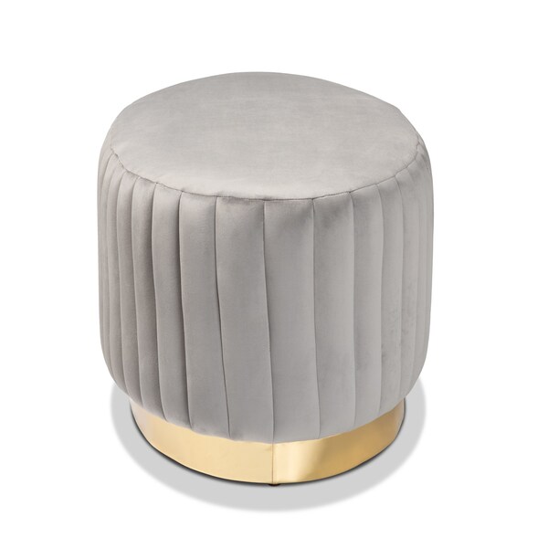 Baxton Studio Kirana Glam and Luxe Grey Velvet Fabric and Gold PU Leather Ottoman - 175-11239-ZORO