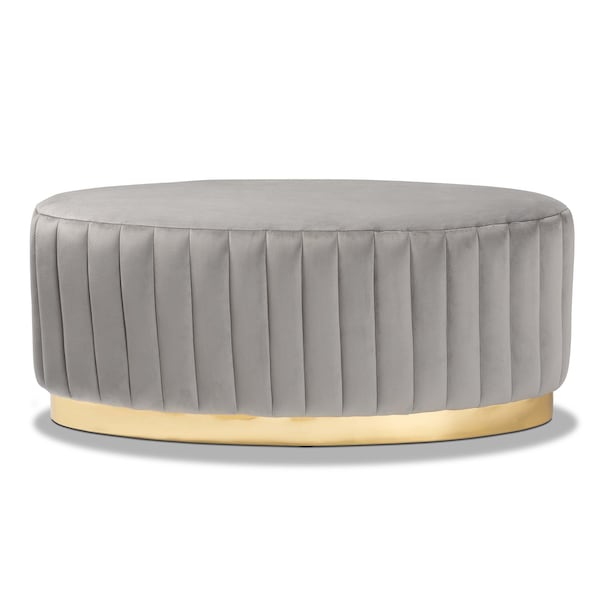 Baxton Studio Kirana Glam and Luxe Grey Velvet Fabric and Gold PU Leather Ottoman - 175-11239-ZORO
