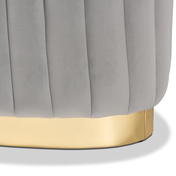 Baxton Studio Kirana Glam and Luxe Grey Velvet Fabric and Gold PU Leather Ottoman - 175-11239-ZORO