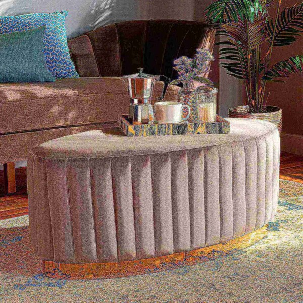 Baxton Studio Kirana Glam and Luxe Grey Velvet Fabric and Gold PU Leather Ottoman - 175-11239-ZORO