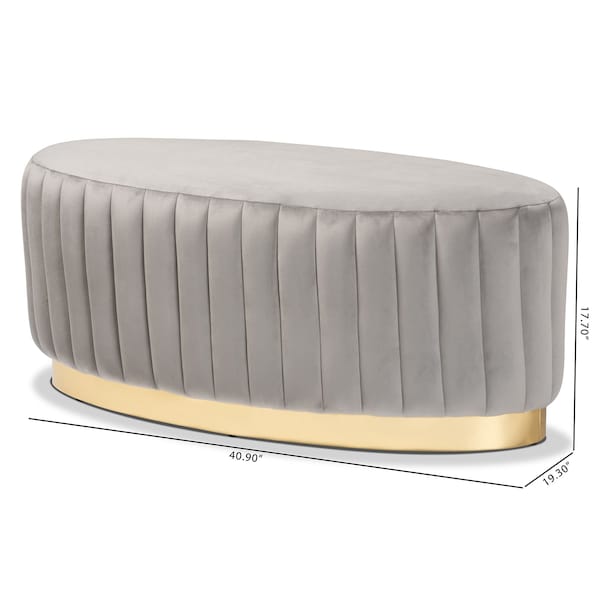 Baxton Studio Kirana Glam and Luxe Grey Velvet Fabric and Gold PU Leather Ottoman - 175-11239-ZORO