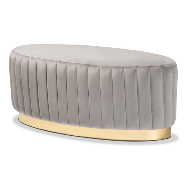 Baxton Studio Kirana Glam and Luxe Grey Velvet Fabric and Gold PU Leather Ottoman - 175-11239-ZORO
