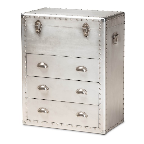 Baxton Studio Serge Silver Metal 3-Drawer Accent Storage Chest - 160-10245