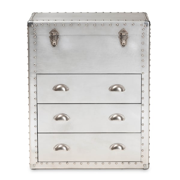 Baxton Studio Serge Silver Metal 3-Drawer Accent Storage Chest - 160-10245