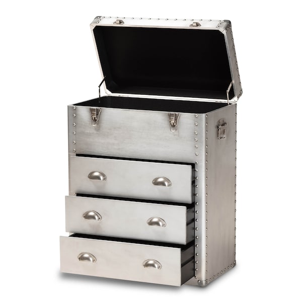 Baxton Studio Serge Silver Metal 3-Drawer Accent Storage Chest - 160-10245