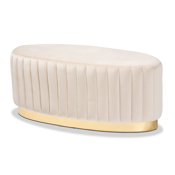 Baxton Studio Kirana Glam and Luxe Beige Velvet Fabric and Gold PU Leather Ottoman - 175-11240-ZORO