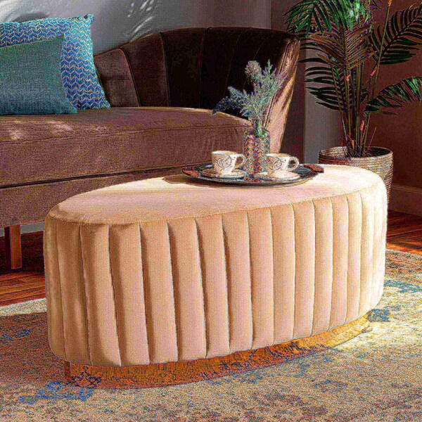 Baxton Studio Kirana Glam and Luxe Beige Velvet Fabric and Gold PU Leather Ottoman - 175-11240-ZORO