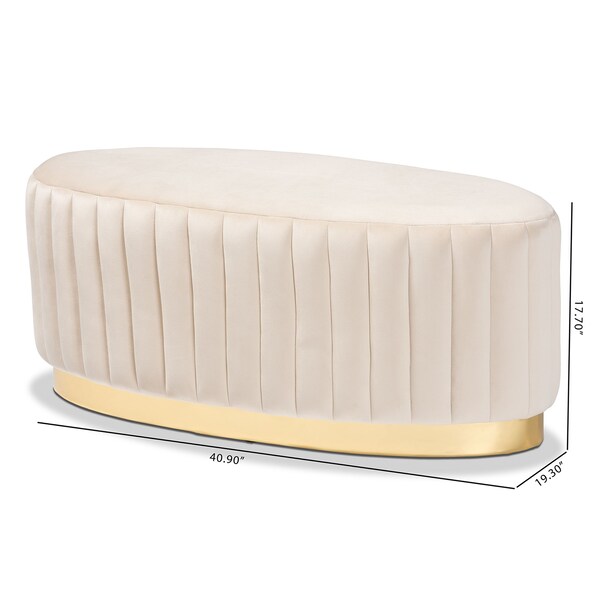 Baxton Studio Kirana Glam and Luxe Beige Velvet Fabric and Gold PU Leather Ottoman - 175-11240-ZORO