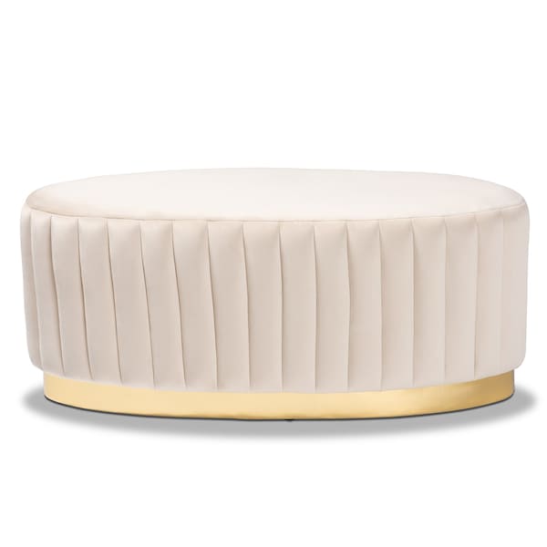 Baxton Studio Kirana Glam and Luxe Beige Velvet Fabric and Gold PU Leather Ottoman - 175-11240-ZORO