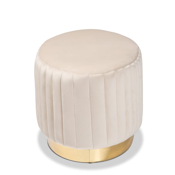 Baxton Studio Kirana Glam and Luxe Beige Velvet Fabric and Gold PU Leather Ottoman - 175-11240-ZORO