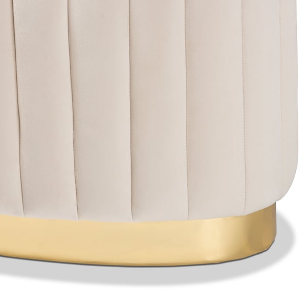 Baxton Studio Kirana Glam and Luxe Beige Velvet Fabric and Gold PU Leather Ottoman - 175-11240-ZORO