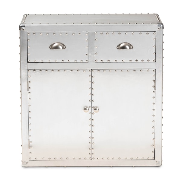 Baxton Studio Serge Silver Metal 2-Door Accent Storage Cabinet - 160-10242