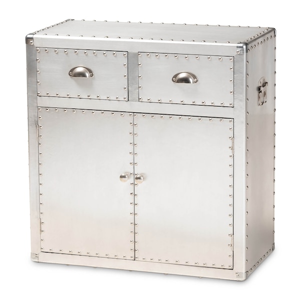Baxton Studio Serge Silver Metal 2-Door Accent Storage Cabinet - 160-10242