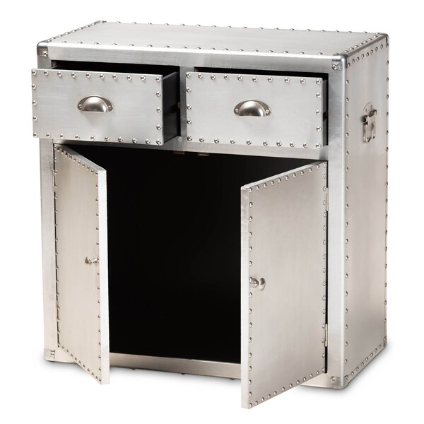 Baxton Studio Serge Silver Metal 2-Door Accent Storage Cabinet - 160-10242
